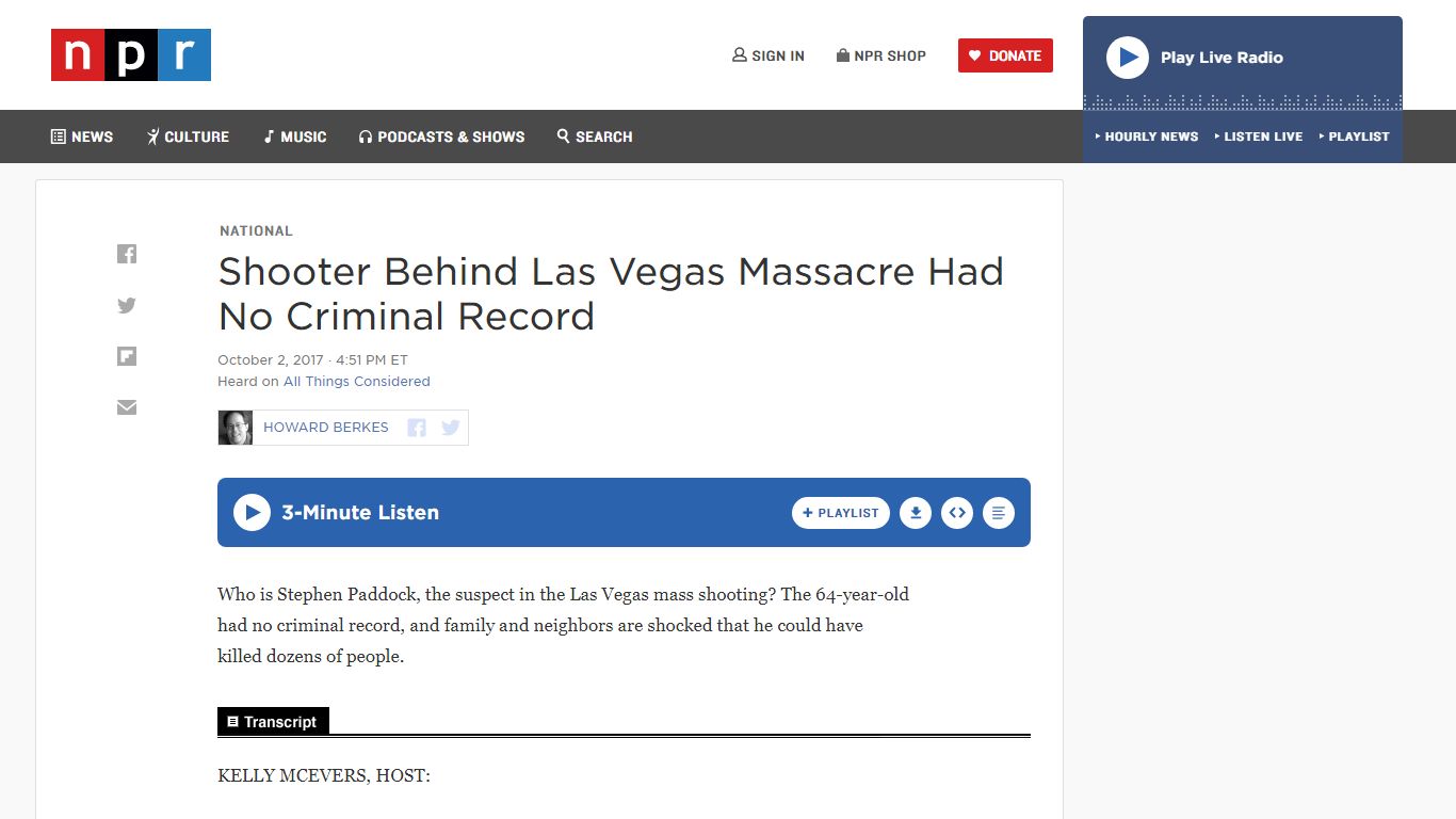 Shooter Behind Las Vegas Massacre Had No Criminal Record